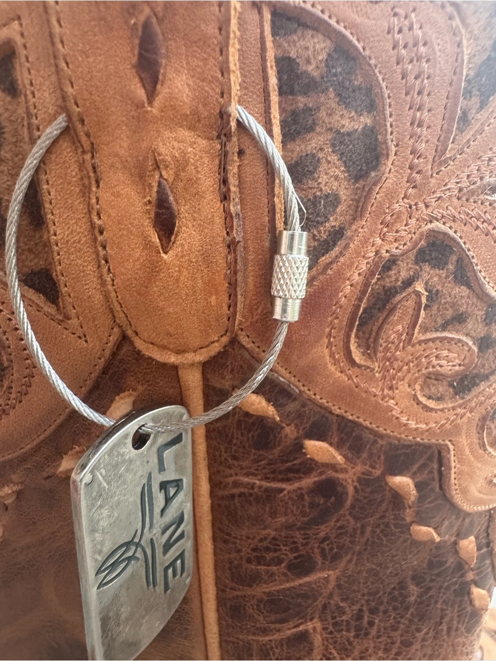 Lane Leopard Cutout Leather Cowboy Boots Brown Size 8 - Picture 6 of 13